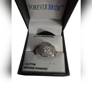 1/3 CTTW Diamond Cushion Sterling Silver Wedding Ring Set
